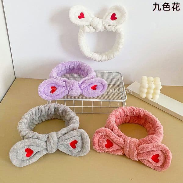 Korean Style Embroidered Heart Butterfly Knot Hairband Women's Sport Yoga Face Wash Hair Accessory Fashionable Hair Scarf