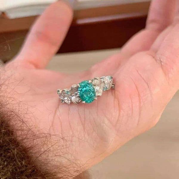 Fresh Charm silver 925 exquisite brushed Bauhinia flower rings for women blue-green Paraiba ring Light luxury party fine jewelry