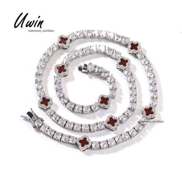 VVS 18K Moissanite UWIN Exquisite Green Necklace Malachite Four-Leaf Clover Tennis Chain Natural GRA Stone Pearlescent Straight Pull Bracelet Women's Jewelry