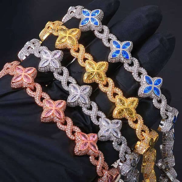European and 14K American Hip-Hop Clover 8-Shape Cuban Chain Men's Necklace Jewelry High-End VVS Moissanite Bracelet