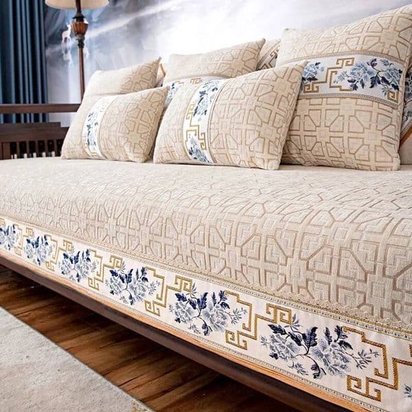 Bestseller Chinese Style Seat Cushion Embroidery Chaise Longue Cover Chenille Sofa Towel for Living Room ddmytues