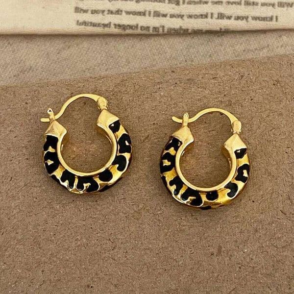 Real 925 Sterling Silver 18K Gold Enamel Leopard Print Round Hoop Earrings for Women Sexy Fine Jewelry Trendy Accessories