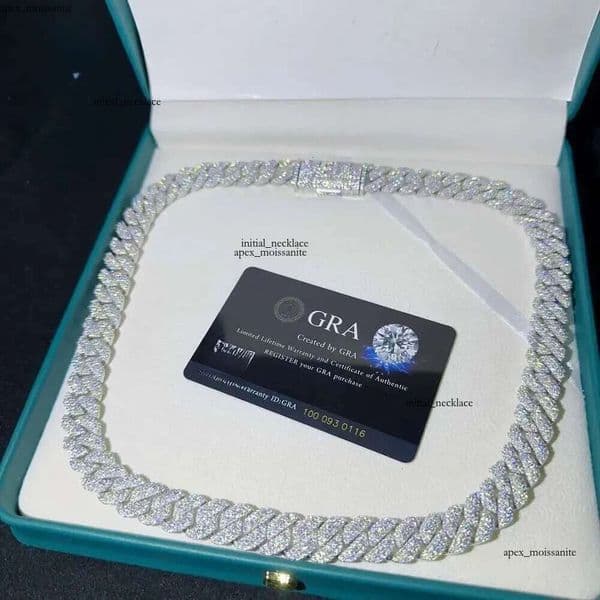 VVS Moissanite Lab Dia Sier Necklace and Hip Hop Iced Out Jewelry 18mm20mm GRA Cuban Link Chain 2e