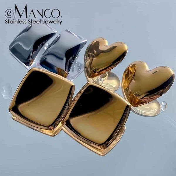 eManco Stainless Steel Y2K Earrings Minimalist Style Geometric Heart Elements Versatile Fashion Earring Women's Jewelry