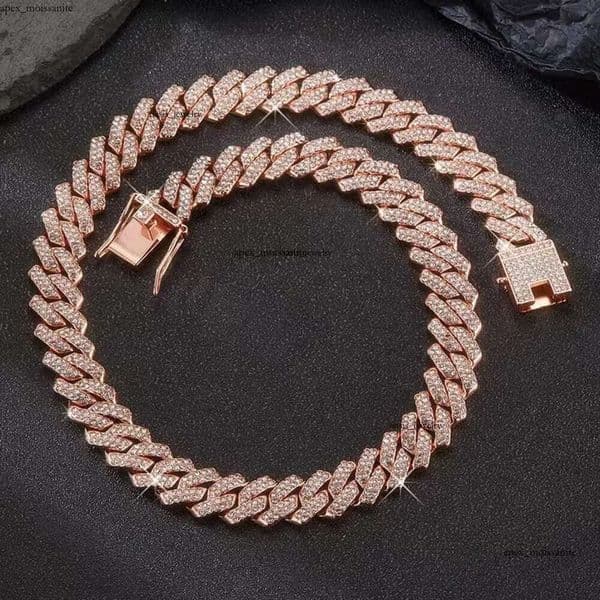 High Quality 18 MM 3 Rows VVS Moissanite Jewelry Rose Gold 18K Plated Cuban Chain Hip-hop Necklace For Men Or Women 1f