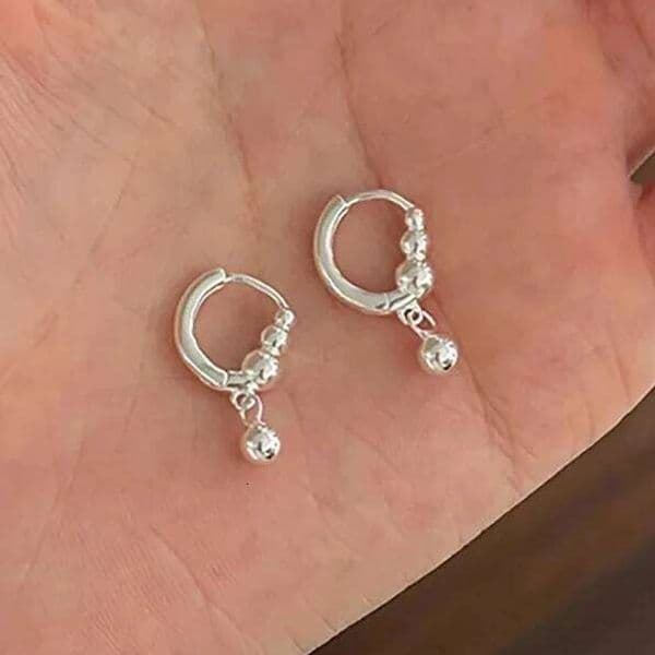 Real 925 Sterling Silver Ball Bead Pendant Hoop Earrings for Women Trendy Fine Jewelry Minimalist Geometric Accessories