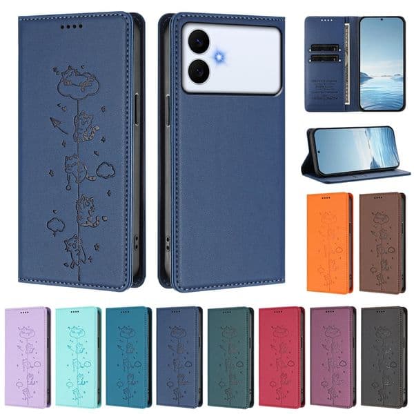 S26 Edge Kawaii Cute Cat PU Leather Wallet Cases For Samsung S25 FE S24 Ultra S23 Plus A57 A37 M36 A17 A26 A07 A06 M56 Clound Suck Magnetic Closure ID Card Slot