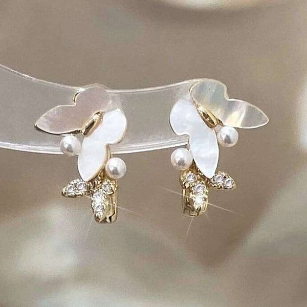Real 925 Sterling Silver Pearl Shell Zircon Butterfly Hoop Earrings for Charm Women Minimalist Cute Fine Jewelry Accessories