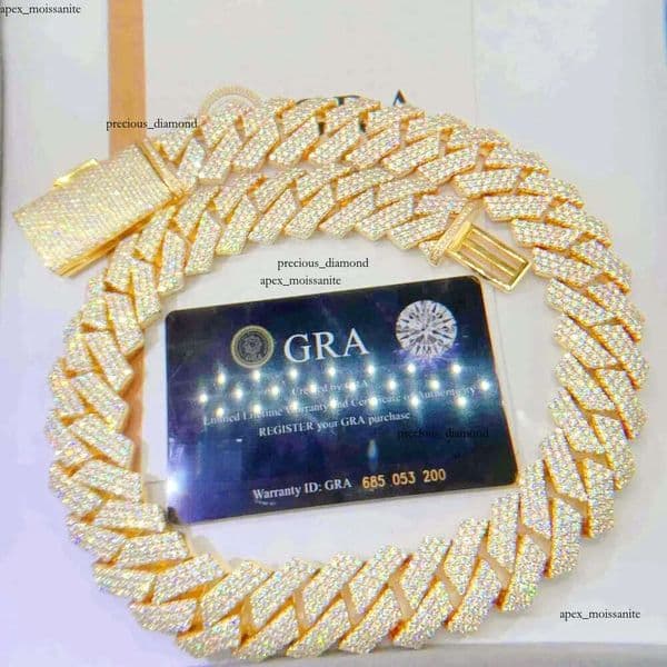 Necklace Moissanite designer silver GRA rose gold iced out pass diamond tester pendant 925 Sterling Vvs cuban link chain