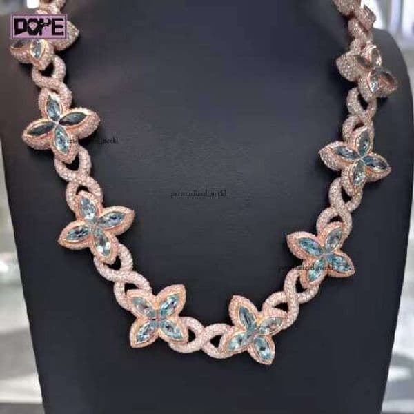 VVS Moissanite Hiphop 15mm GRA Infinity Flower 14K Marquise Cut Clover 925 Silver VVS Carbonite Cuban Chain