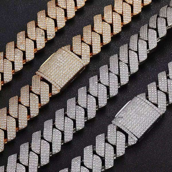 NUOYA 25mm Thick Iced Sier Plated Heavy Miami 14K 3 Row CZ Stone Cuban 18K Chain Link Necklace