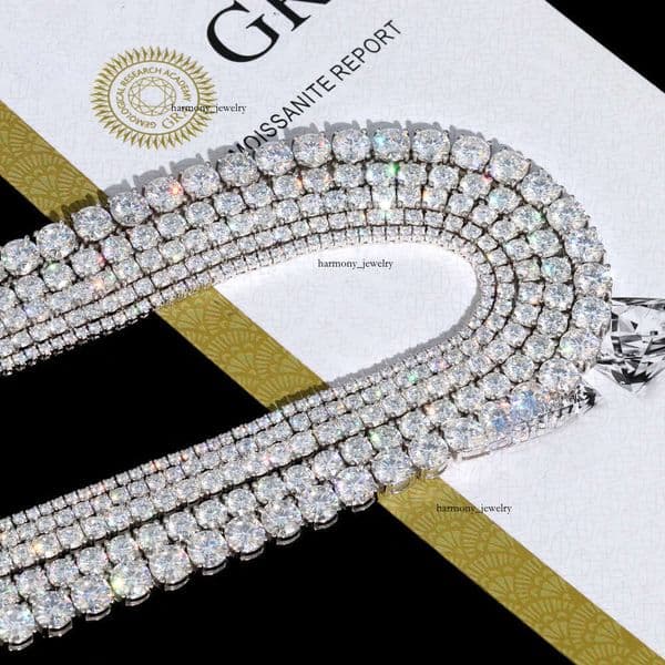 Exquisite Boutique Jewelry Hip-Hop Pure Sier VVS Silicon Stone Cluster Iced 14K Tennis Chain Bracelet Men's Necklace