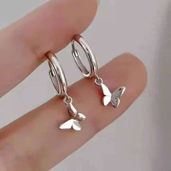 Real 925 Sterling Silver Mini Butterfly Pendant Hoop Earrings for Women Cute Insect Fine Jewelry Korean Version Accessories