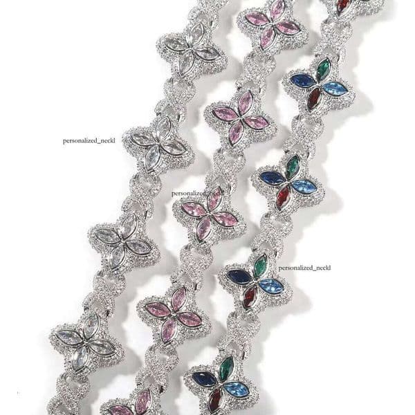 New Arrival Hip-Hop Pink Blue GRA Green VVS Moissanite Cluster 4-Leaf Clover Tennis Necklace VVS Moissanite Infinite 14K Charm Women's Jewelry