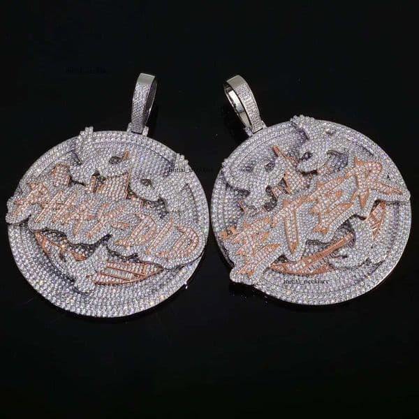 Ice out VVS Moissanite NUOYA Badge Pendant GRA Necklace Iced Charm High-Quality Mold Fashion Round Hip-Hop Jewelry