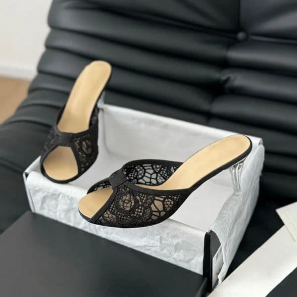 shoes High quality mesh Stiletto heels slippers High-heeled sandals slides Fish mouth open toes Clear heel Dinner party shoes for womens with box S260514