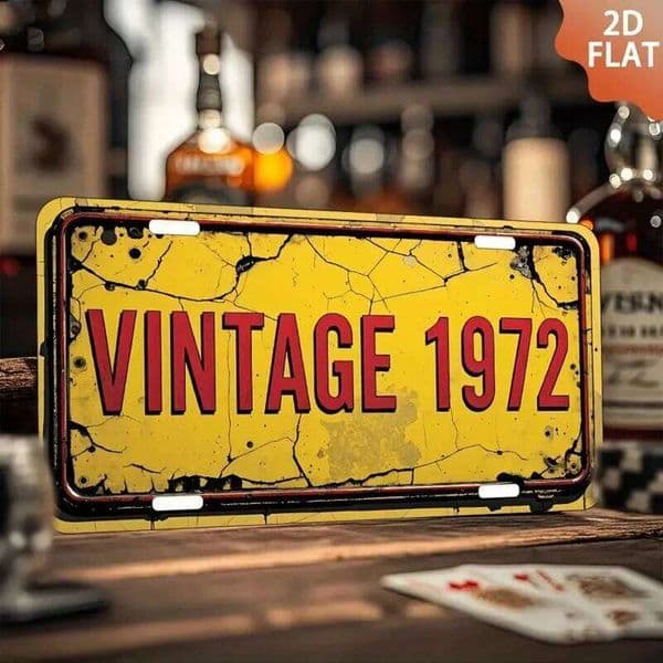 2D Flat 1pc Vintage 1972 Metal Sign - Aluminum Wall Art with Distressed Yellow & Red Design, Perfect for Home, Bar 26T0104 26T0104