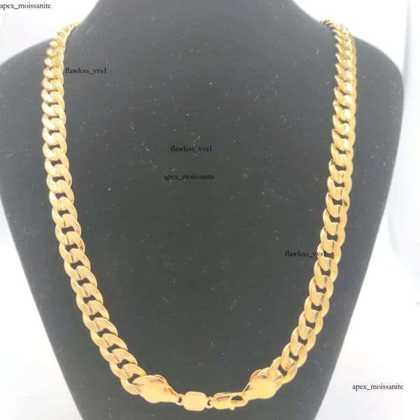 Handmade Dubai Men's Cuban Link Chain 14K Necklace In 18 k Stamped Gold Filled Pave Curb 12