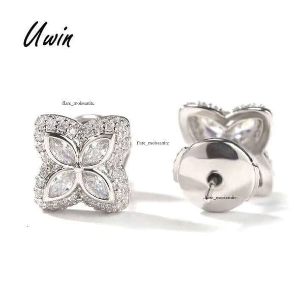 VVS 18K Moissanite 14K UWIN Hot Sale Colorful 5A Direct Pull Stone Clover Flower 4-Leaf Pearl Earrings for Women and Men
