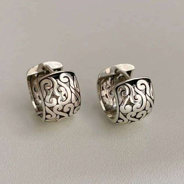 Real 925 Silver Minimalist Hollow Auspicious Clouds Hoop Earrings for Women Vintage Fine Jewelry Chinese Style Accessories