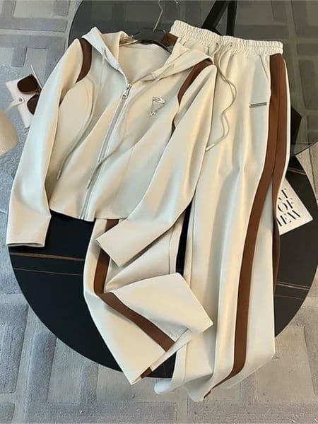 Womans Hooded Casual Two-piece Set Fashion Zipper Long Sleeves Coat Lace-up Long Pant Suit Autumn Winter Ladies Office Outfit 251231BJ