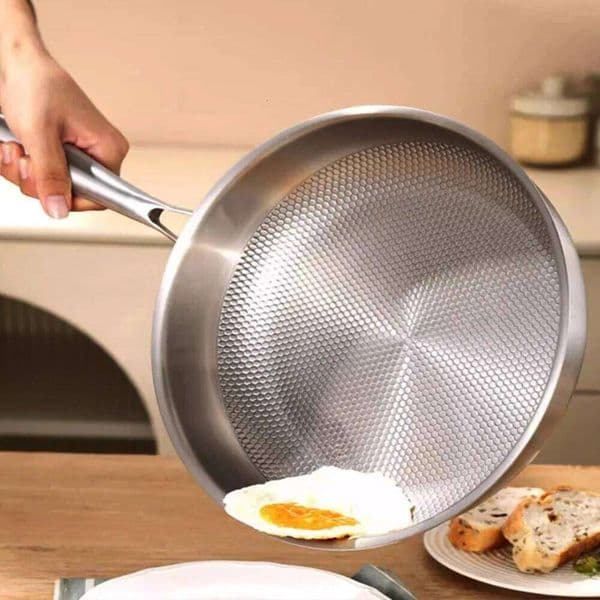 26H0103 304 Stainless Steel Steak Wok Non-Stick Frying Pan Uncoated Kitchen Cookware Suitable For Gas Stove Induction Cooker 26H0104