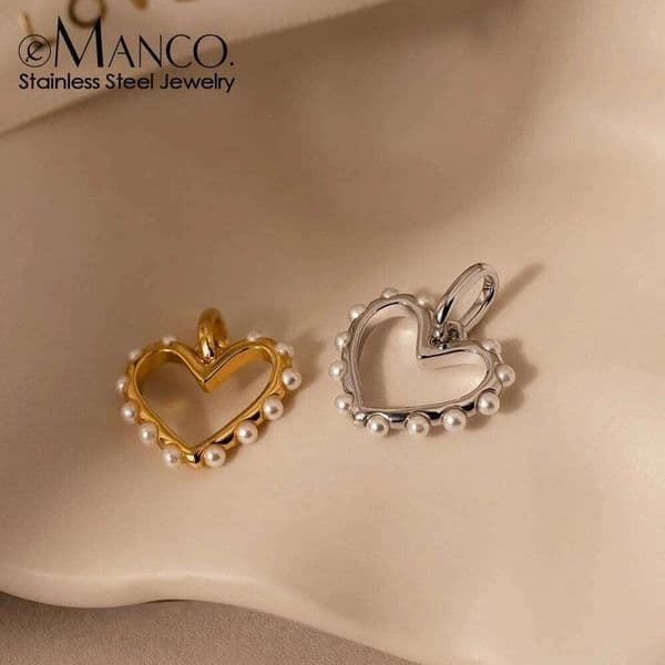 eManco Stainless Steel Gold Plated Imitation Pearl Heart Charm Pendant DIY Necklace Bracelet Jewelry Making 48 Hours Shipping