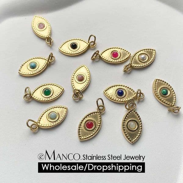 eManco Fashion Color Half Gemstone High Quality Stainless Steel Charms Making Women's DIY Necklace Bracelet Factory Direct