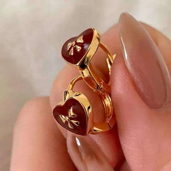 Real 925 Sterling Silver 18K Gold Enamel Heart Bowknot Hoop Earrings for Women Minimalist Fine Jewelry Cute Accessories