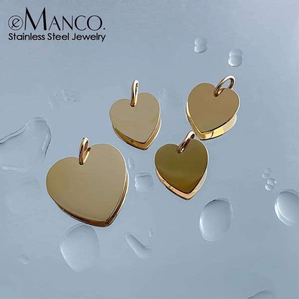 eManco Mirror Polished Blank Heart Charms PVD Plated Stainless Steel Pendant for Engraving Record DIY Necklaces Jewelry Making