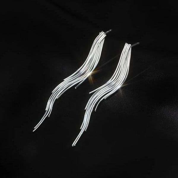 Real 925 Silver Geometric Chain Tassel Stud Earrings for Women Party Fine Jewelry Minimalist Classic Accessories