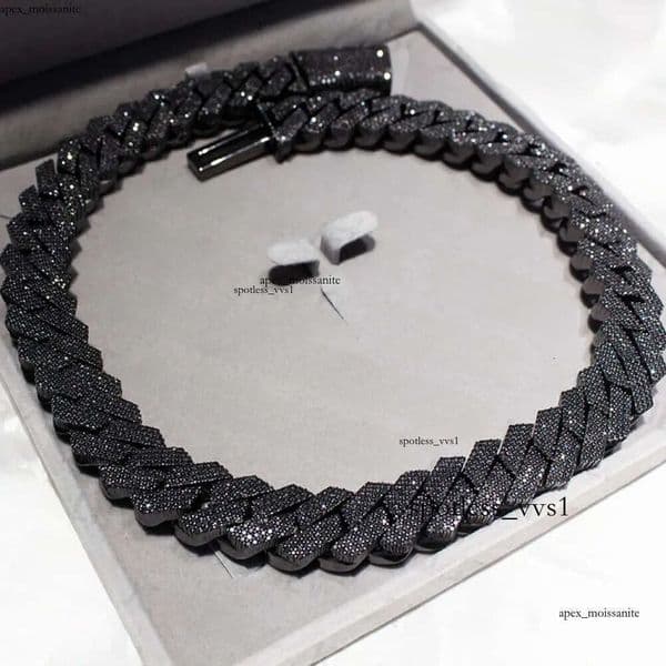 Hip Hop Rapper Mossanite GRA Necklace Jewelry Vvs Sterg Sier 20mm Black Dia Moissanite Cuban GRA k Chain ca