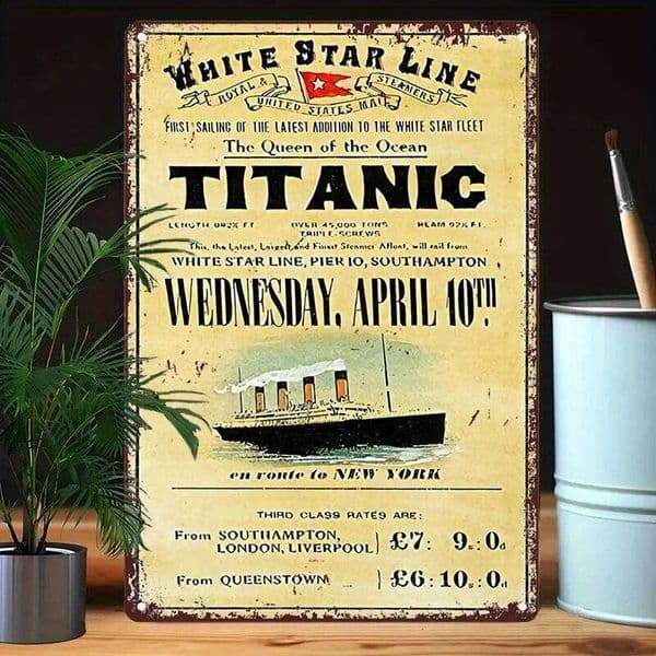 Vintage Titanic Metal Wall Art April 10th Commemorative Retro Iron Sign for Bars, Cafes, Beach Houses & Backyards - Maritime D 26T01 26T0104