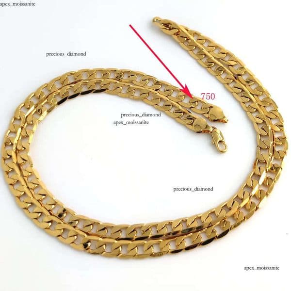 18K Solid Yellow GF Gold Curb Cuban Link Chain Necklace HipHop Italian Stamp AU750 Men039s Women 7mm GRA 750 MM 75 CM long 29 INC9428752 12