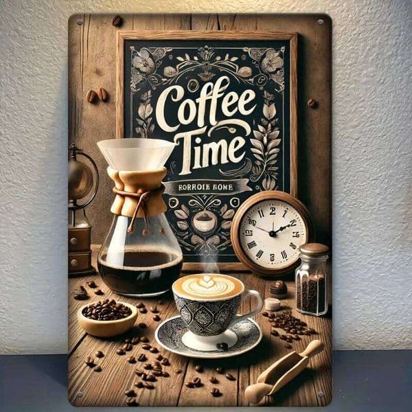 Vintage Coffee Time Metal Wall Art - Waterproof,Dustproof, Perfect for Home, Bar, Garage Decor Unique Gift Men,Women, , Ir 26T0104 26T0104
