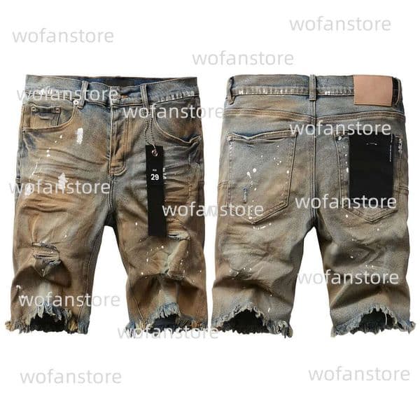 Designer Shorts Mens Short Jeans Rainbow Purple Hole Hip Hop Casual Short Knee Lenght Jean Clothing 29-40 Size High Quality Shorts Denim Jeans E6c