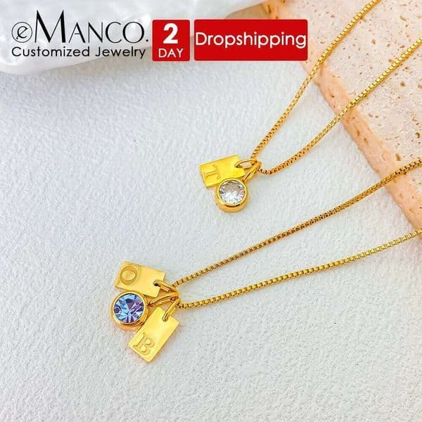 eManco Initials Customized Name Necklace DIY Birthstone Pendant Accessories Stainless Steel Ladies Gifts Factory direct sales