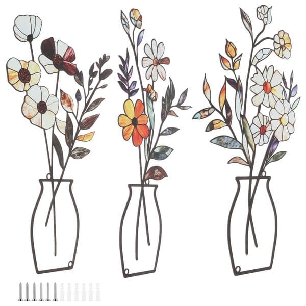 Metal Flowers Wall Decor Metal Vase Wall Art Metal Wall Decor Sculptures Hanging for Indoor Kitchen Bathroom Dining Room Bedroom 251230