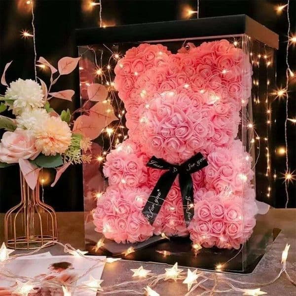 Artificial Flower Eternal Rose Teddy Bear Birthday Anniversary Gifts & Decor Miniatures A for my Girlfriend Valentine's Day 26T0105