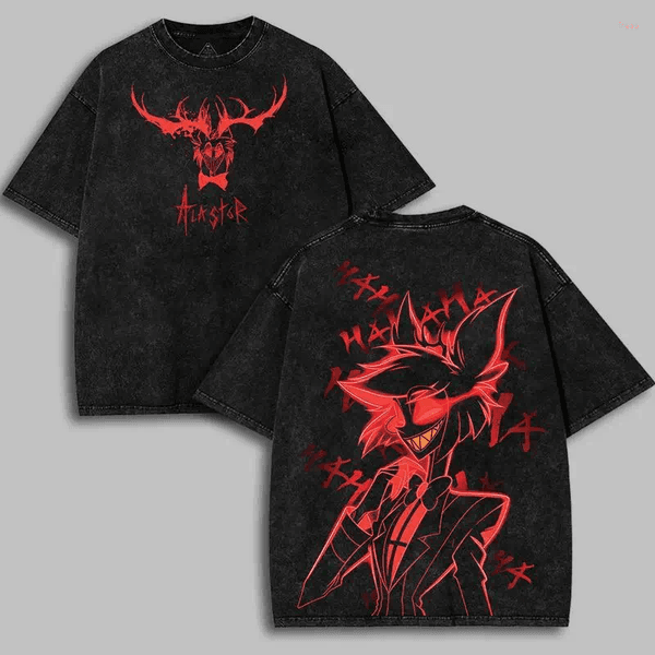 Men's T Shirts Alastor Hazbin El Graphic T-shirt Men Women Clothing Street Fashion Washed Oversized Shirt Pure Cotton Short Sleeve Tees