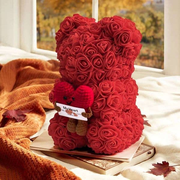 25cm Rose Teddy Eternal hug knitted love doll artificial flower Bear birthday Mother's Valentine's Day gift 26T0105
