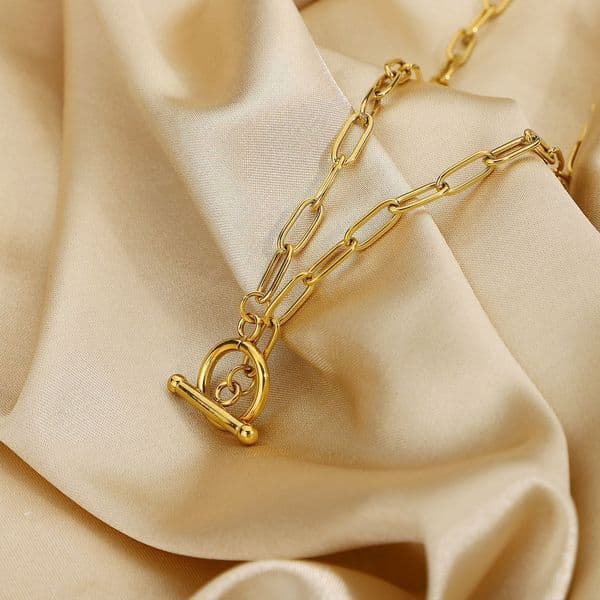 European and American Fashion Casual Sports Rectangular Necklace Choker Vacuum Gold Plated Stainless Steel OT Women's Accessories INS Style