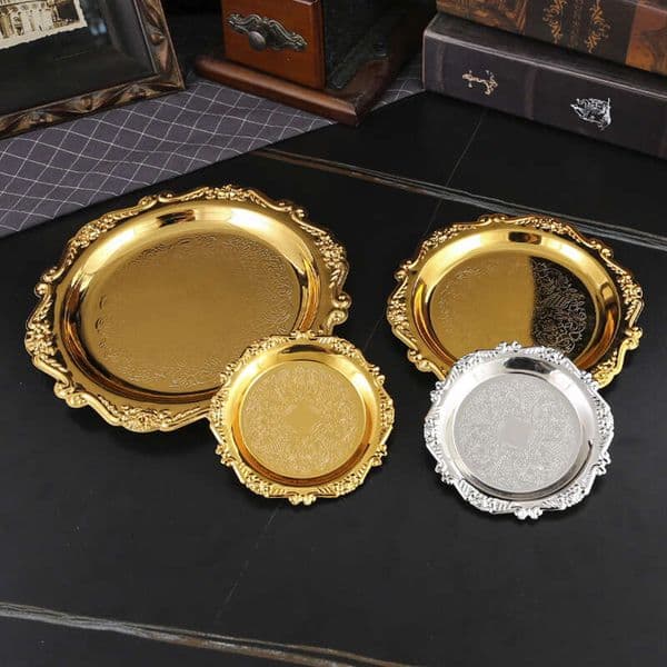 Iron Art Gold Relief Small Fruit Snack Cake Decorative Plate Tea Cup Jewelry Storage Tray Dessert Table B5
