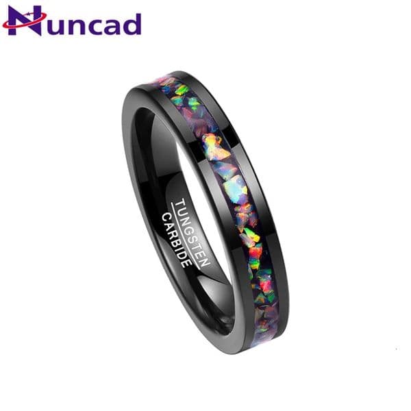 Nuncad 4MM Wide Inlaid Opal Black Wedding Rings Tungsten Carbide Ring Men T091R Mens Wedding Ring Male Jewelry Gift 251230
