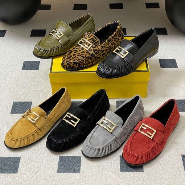 Designer style women leather moccasin loafers flat slip on casual shoes soft leather metal buckle versatile size 35-41