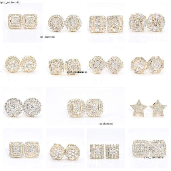 Wholesale Vvs Diamond Earring Factory Price 10k 14k 18k Solid 14K Gold Round Brilliant Cut Moissanite Hoop Stud Earrings Men Women
