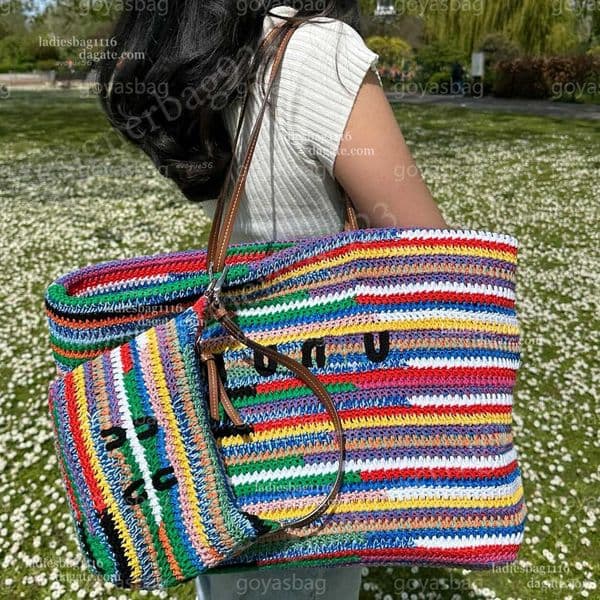 Totes Designer Rainbow Raffia Tote Bag Woven Tote Bag Crossbody Weave Hobo Beach Bag Summer School Handbag Shoulder Beach Travel Handbag