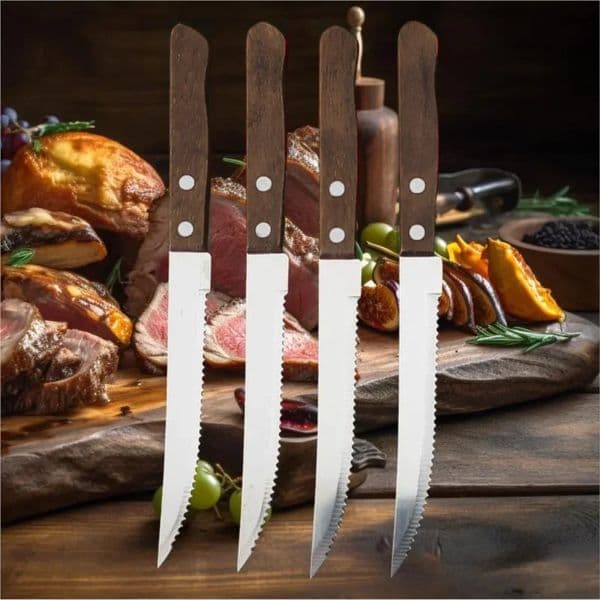 Kitchen knife sawtooth-shaped thin-edged steak knife wooden handle stainless steel table knife set cutting knife fruit knife 251230