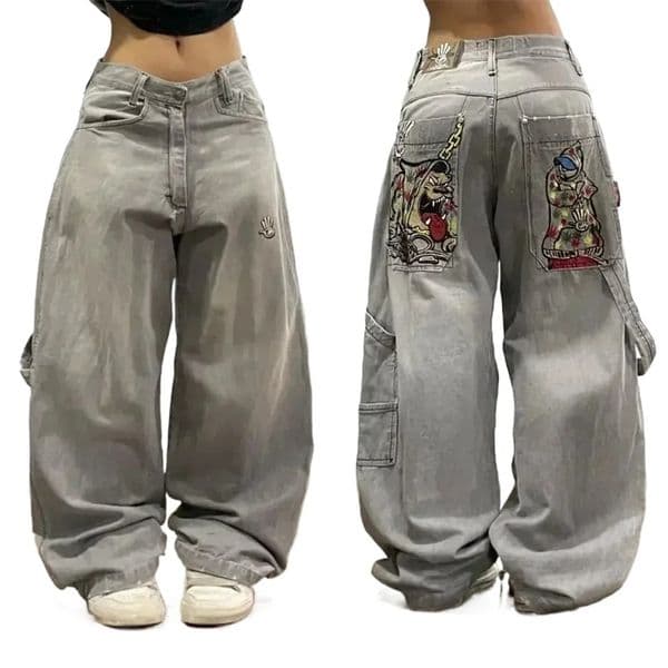 American Hip Hop Retro Gothic Print Jeans Women Y2K Strt Selling Fashion Loose Straight Wide Leg Pants Unisex Joker Jeans 260104 S260416