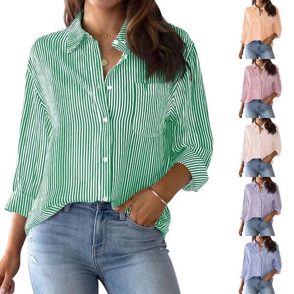 Casual Loose Striped Shirts For Women 2025 Autumn Vintage Womens Oversized And Blouses Fashion Elegant Youth Female Tops 251231BANJIA